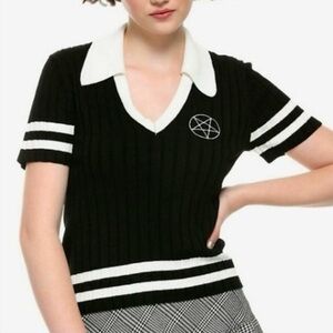 Hot Topic Gothic Knit Collared Top Pentagram Black White Size M